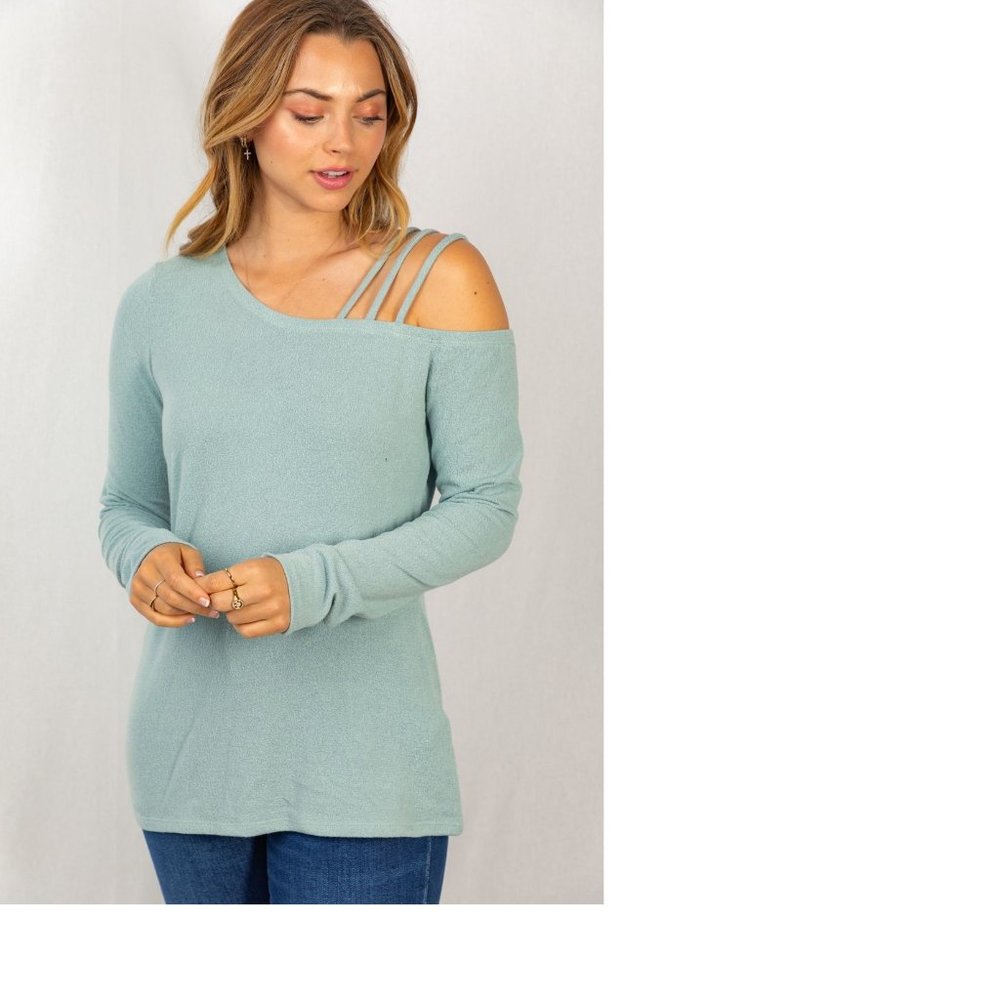 White Birch  Sage cold shoulder Top